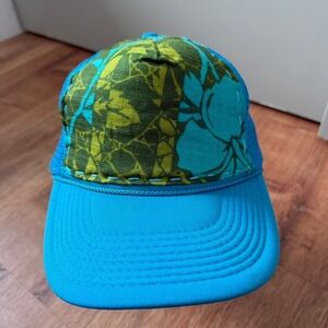 Otto Trucker Hat Womens OS Blue Green Tropical Floral Hawaiian Hibiscus Snapback